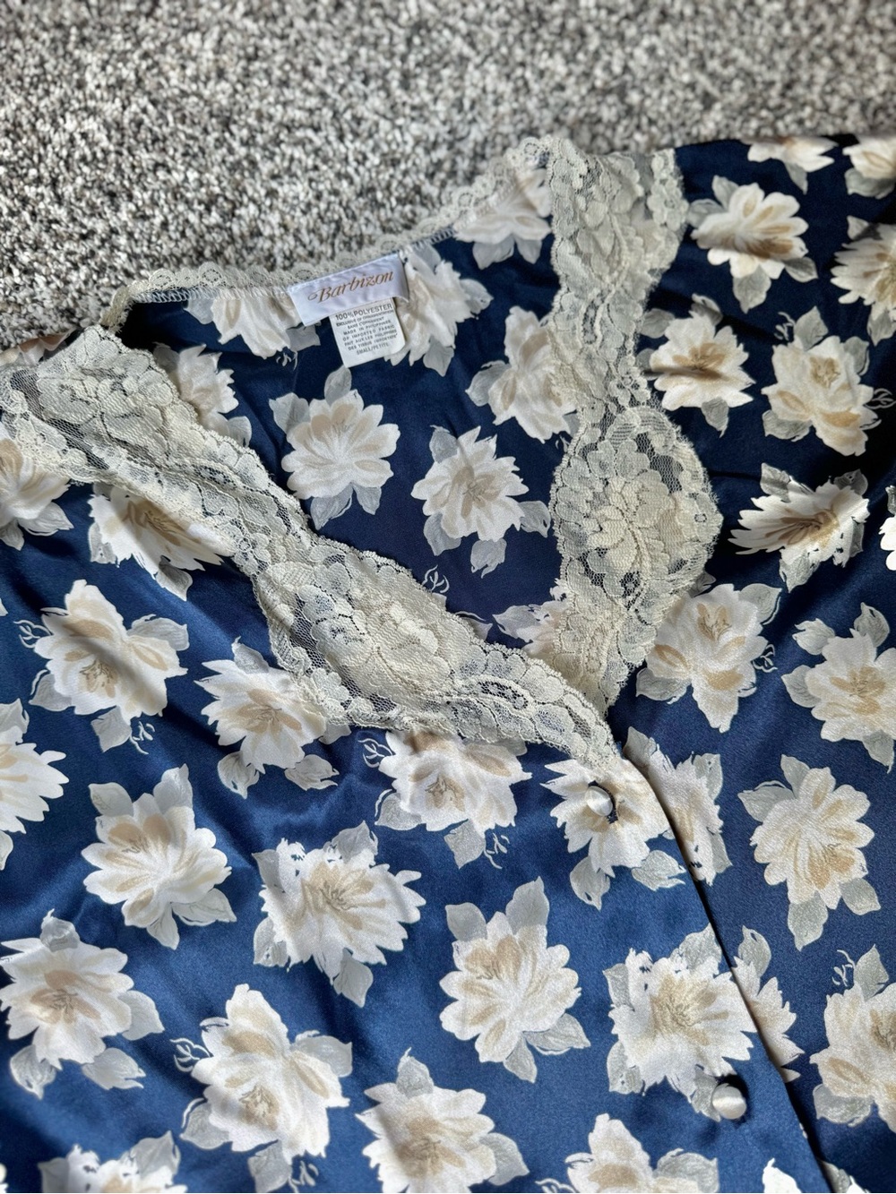 Vintage Barbizon Navy Floral Lace-Trim Sleep Top
